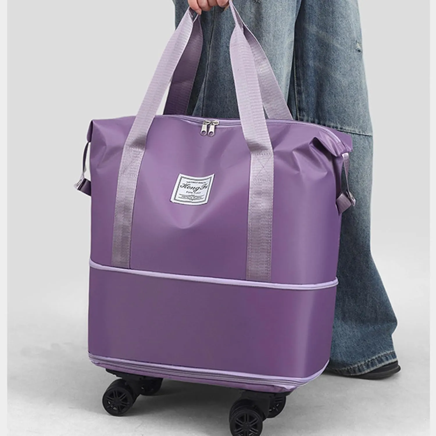 Beente Travel Bag with Wheels, Expandable Large Capacity Travel Bag with Removable Wheel, Foldable Luggage Bags (Blue)