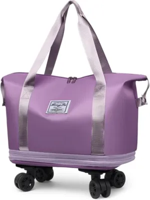 Beente Travel Bag with Wheels, Expandable Large Capacity Travel Bag with Removable Wheel, Foldable Luggage Bags (Purple)