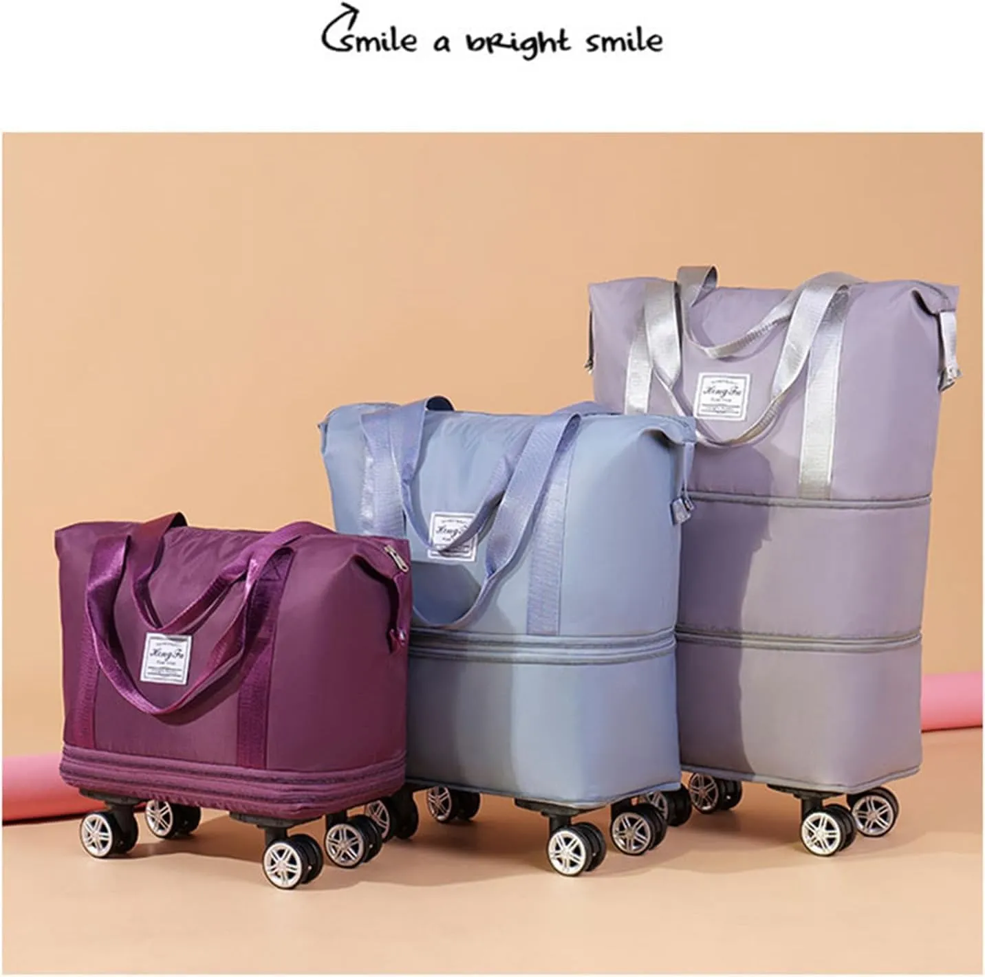 Beente Travel Bag with Wheels, Kulken Travel Bag with Removable Wheels, 2025 New Large Capacity - Universal Wheel Removable (Dark Violet)