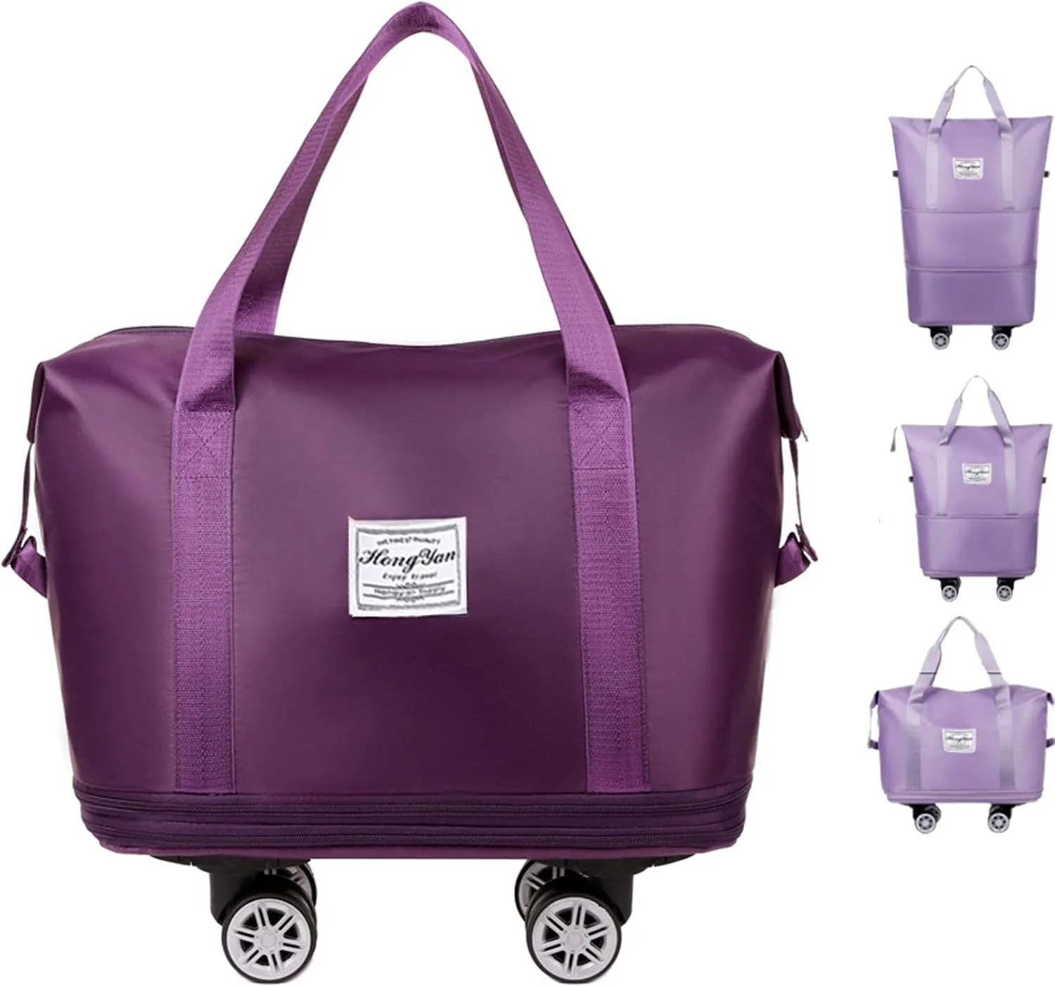 Beente Travel Bag with Wheels, Kulken Travel Bag with Removable Wheels, 2025 New Large Capacity - Universal Wheel Removable (Dark Violet)