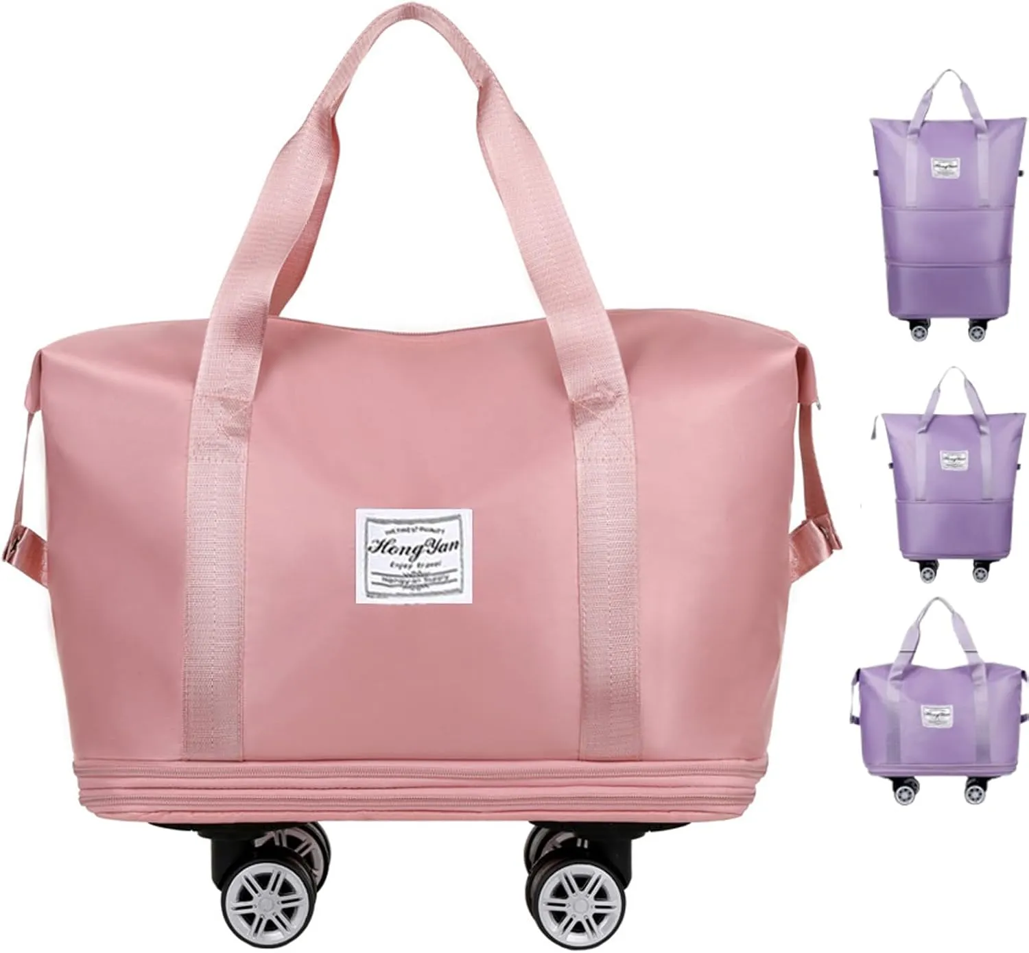 Beente Travel Bag with Wheels, Kulken Travel Bag with Removable Wheels, 2025 New Large Capacity - Universal Wheel Removable (Pink)