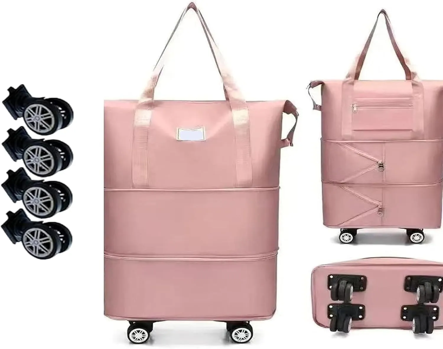 Beente Travel Bag With Wheels, new large capacity travel bag - universal wheel removable, Suitable for travel camping (Pink)