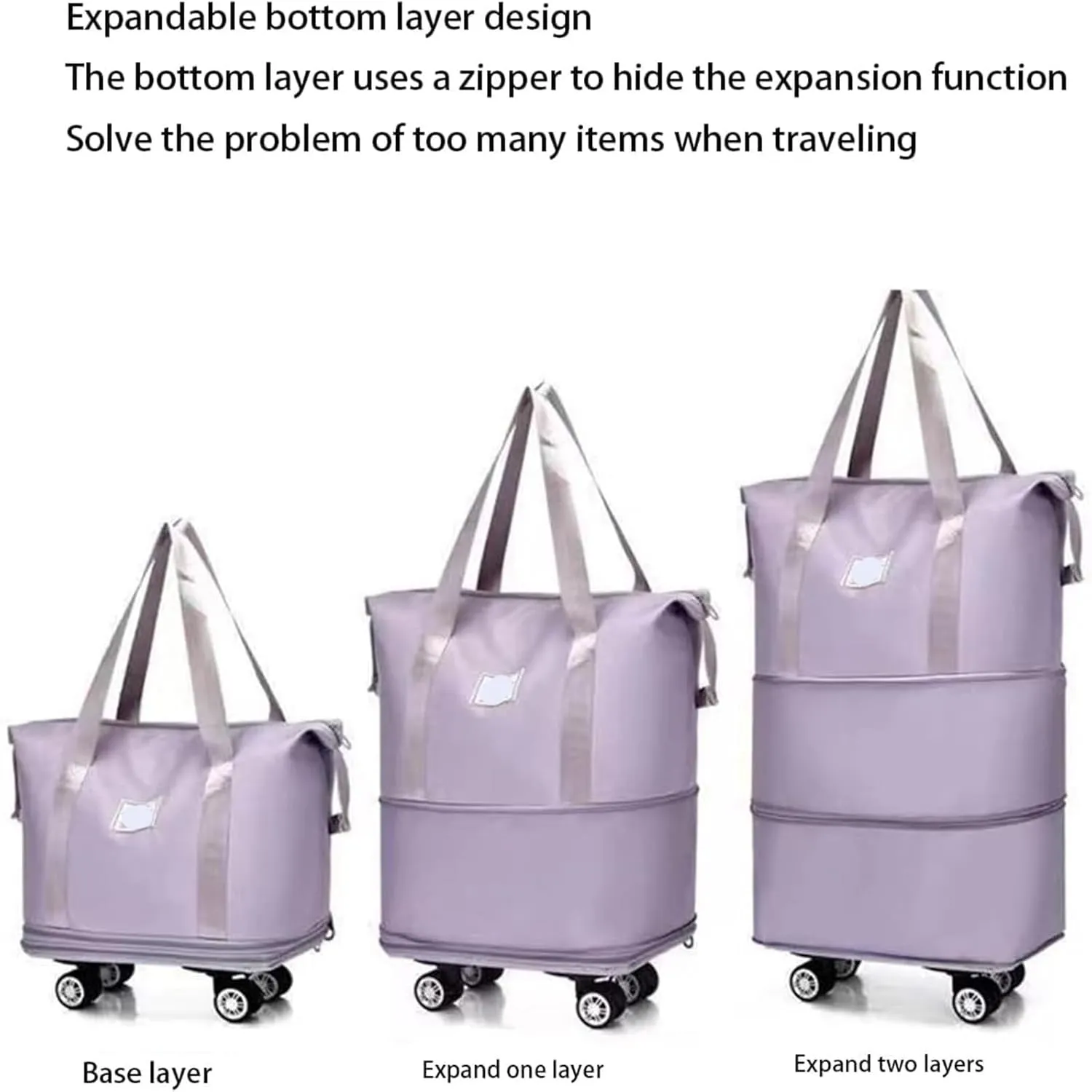 Beente Travel Bag With Wheels, new large capacity travel bag - universal wheel removable, Suitable for travel camping (Pink)