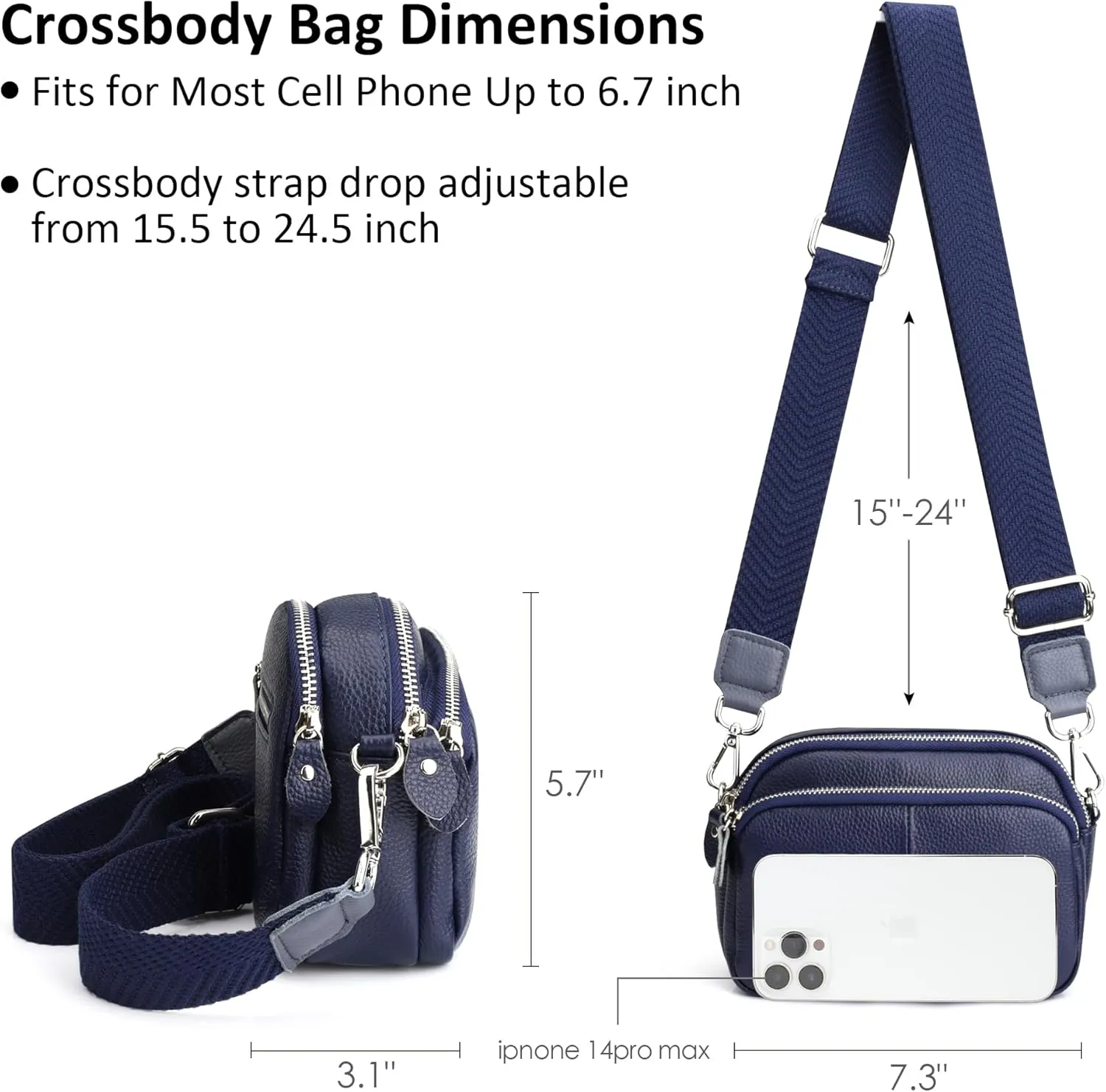 befen Small Genuine Leather Camera Crossbody Bags for Women Triple Zip Cross Body Purses Handbag with Wide Strap