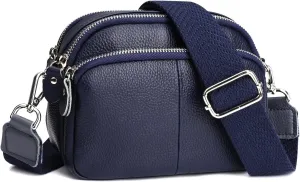 befen Small Genuine Leather Camera Crossbody Bags for Women Triple Zip Cross Body Purses Handbag with Wide Strap