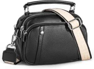 befen Small Genuine Leather Camera Crossbody Bags for Women Triple Zip Cross Body Purses Handbag with Wide Strap