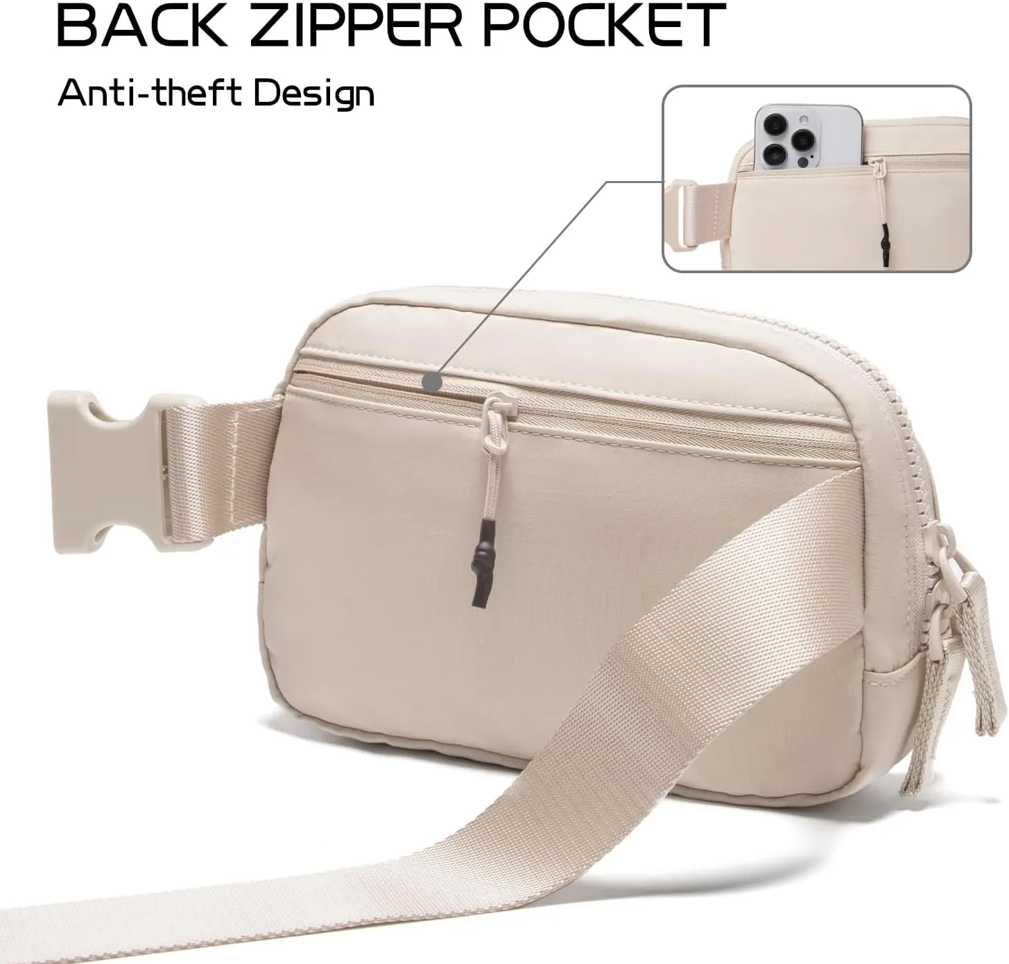 Belt Bag for Women Two-Way Zipper Cross Body Fanny Pack Fashion Waist Packs Everywhere Belt Bag with Adjustable Strap Gifts for Teen Girls Women Men (Beige)