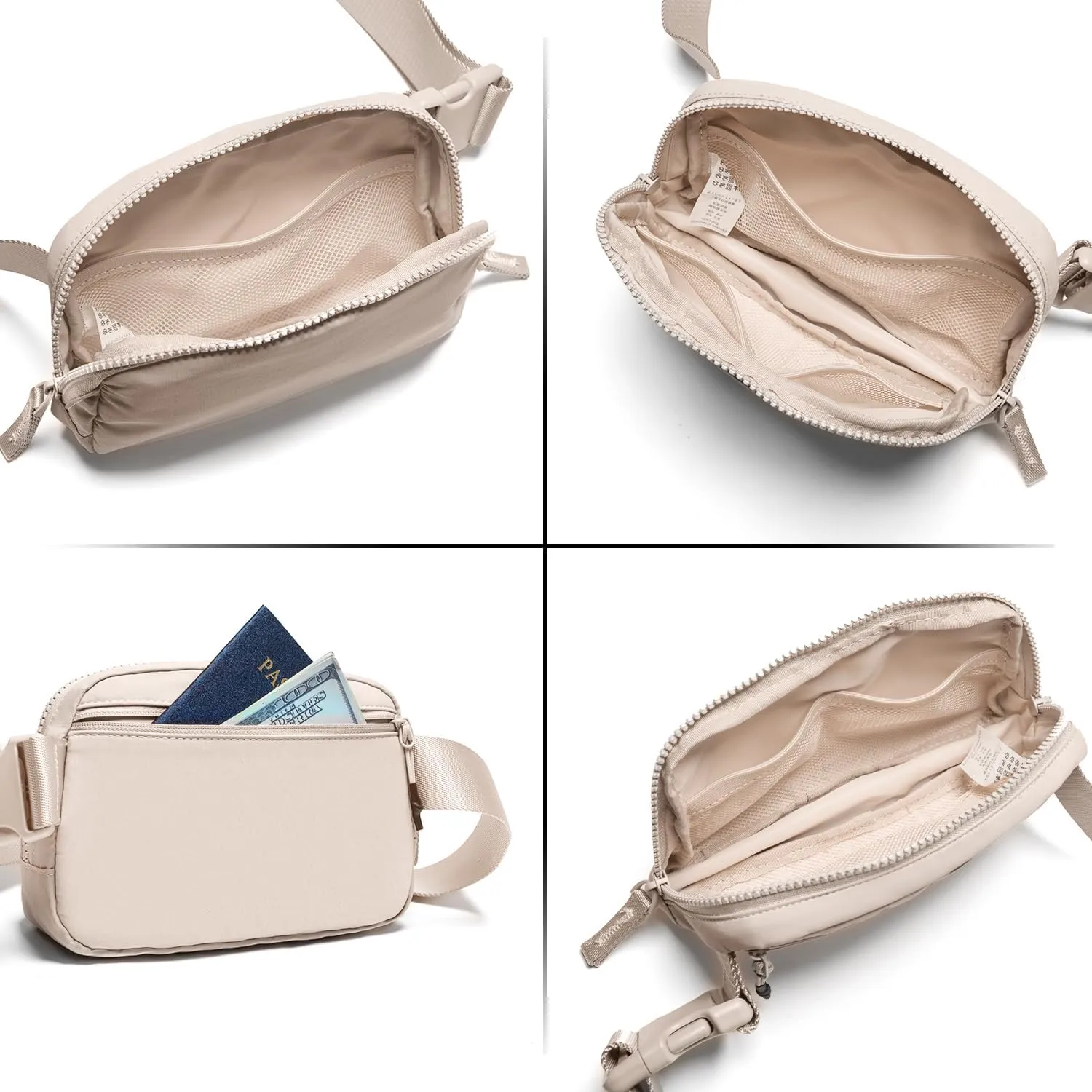 Belt Bag for Women Two-Way Zipper Cross Body Fanny Pack Fashion Waist Packs Everywhere Belt Bag with Adjustable Strap Gifts for Teen Girls Women Men (Beige)