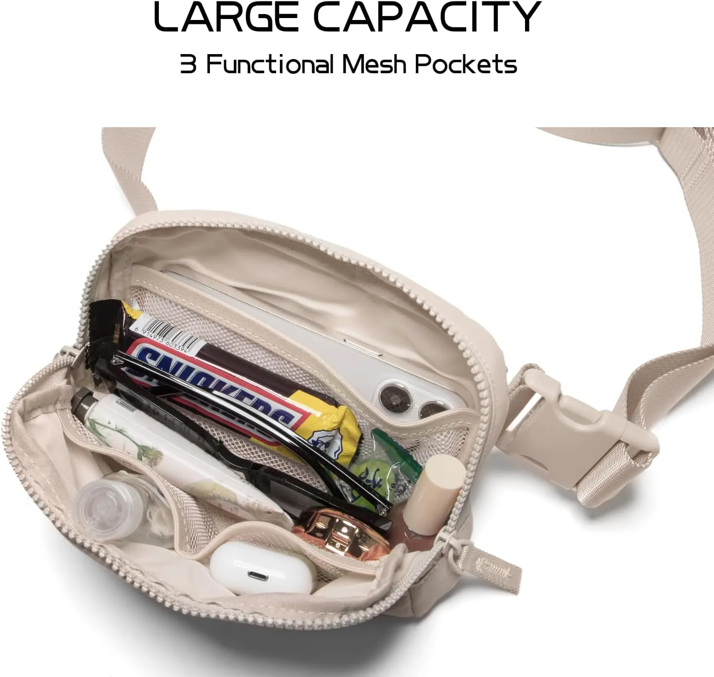 Belt Bag for Women Two-Way Zipper Cross Body Fanny Pack Fashion Waist Packs Everywhere Belt Bag with Adjustable Strap Gifts for Teen Girls Women Men (Beige)