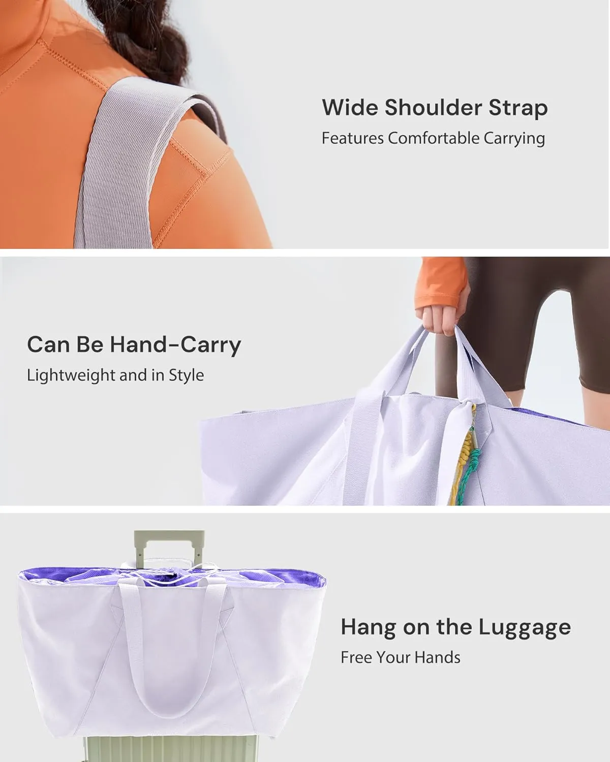 BENEUNDER Tote Bag for Women, Foldable Gym Tote Bag, Beach Tote Bag, Lightweight Shoulder Bag for Travel, Work, Sports(Large/Extra Large)