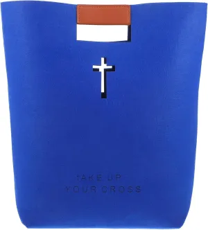 Bible Bag, Felt Bible Tote Church Bag Bible Study Book Holder Church Bible Carrier Shopping Bag Handbag Carved Cross Holy Bible Bag Christian Blue