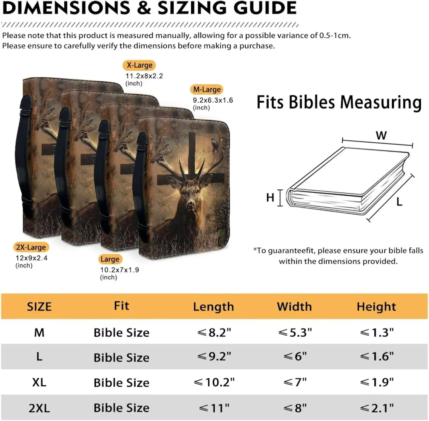 Bible Cover Case for Women Men Waterproof Bible Storage Bag with Zipper and Handle Large Capacity Church Bag, Study Tote Handbag for Pens, Workbook,Pigeon Cross Deer 1