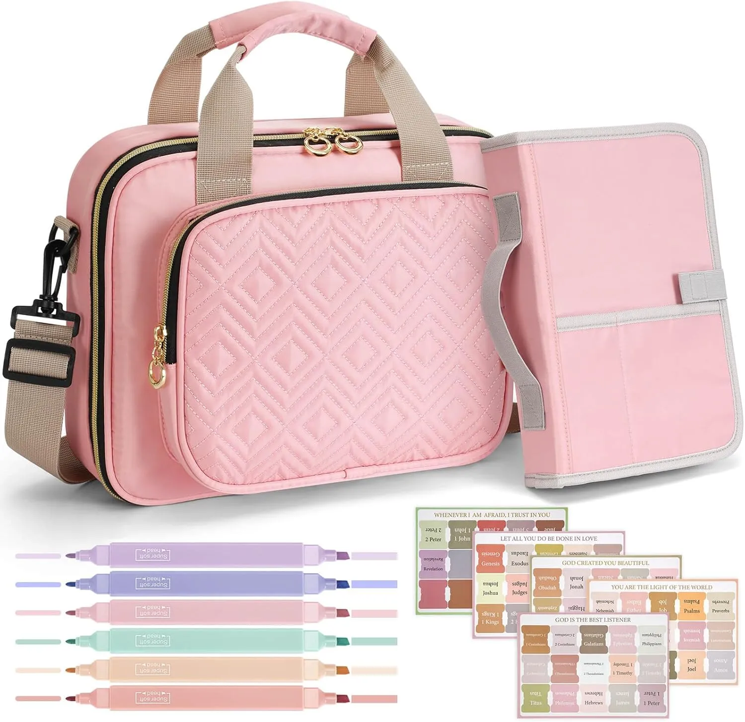 Bible Cover Case for Women with No Bleed Highlighters Pens and Bible Tabs, Large Bible Bag Case with Add-On Book Cover, Bible Study Supplies Bible Journaling Kit