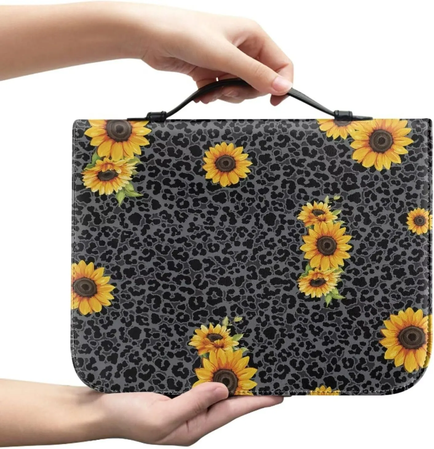 Bible Cover for Women Fashion Bible Protector for Travel Bible Study Bag Church Library Outdoor Study Organizer Protective Scripture Christian Church Worship,Leopard Sunflower