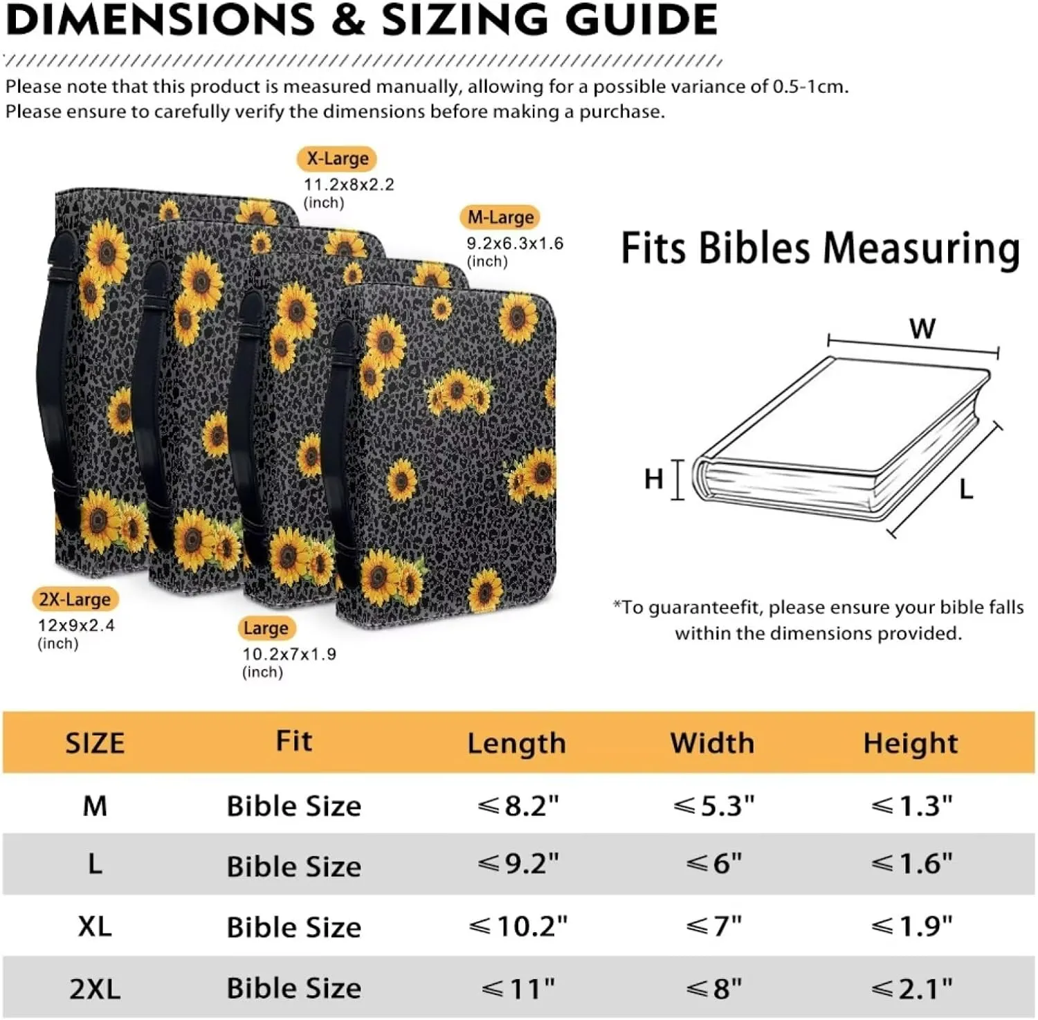 Bible Cover for Women Fashion Bible Protector for Travel Bible Study Bag Church Library Outdoor Study Organizer Protective Scripture Christian Church Worship,Leopard Sunflower