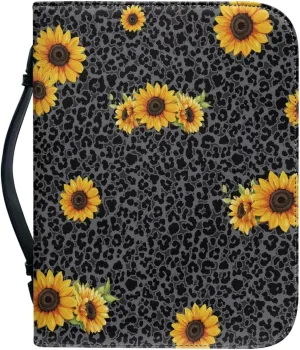 Bible Cover for Women Fashion Bible Protector for Travel Bible Study Bag Church Library Outdoor Study Organizer Protective Scripture Christian Church Worship,Leopard Sunflower