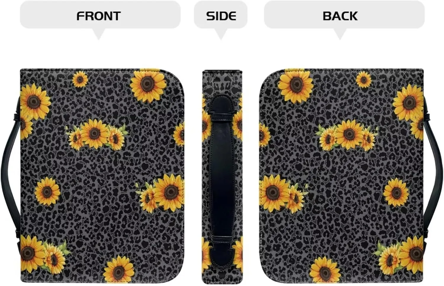 Bible Cover for Women Fashion Bible Protector for Travel Bible Study Bag Church Library Outdoor Study Organizer Protective Scripture Christian Church Worship,Leopard Sunflower