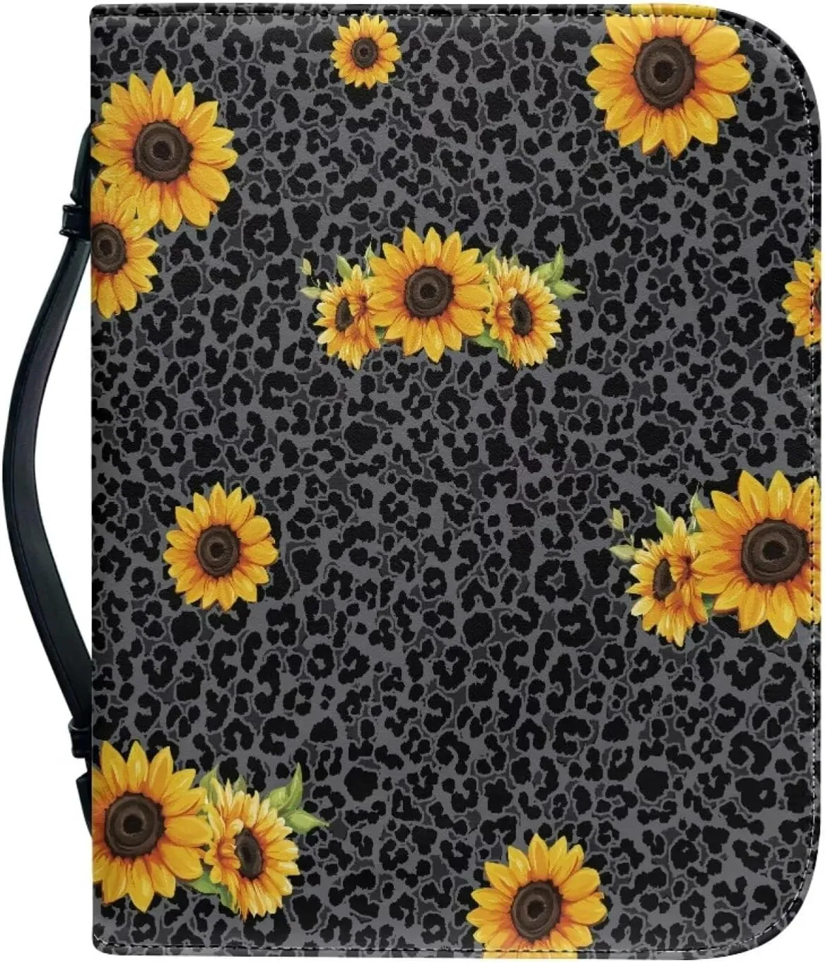 Bible Cover for Women Fashion Bible Protector for Travel Bible Study Bag Church Library Outdoor Study Organizer Protective Scripture Christian Church Worship,Leopard Sunflower