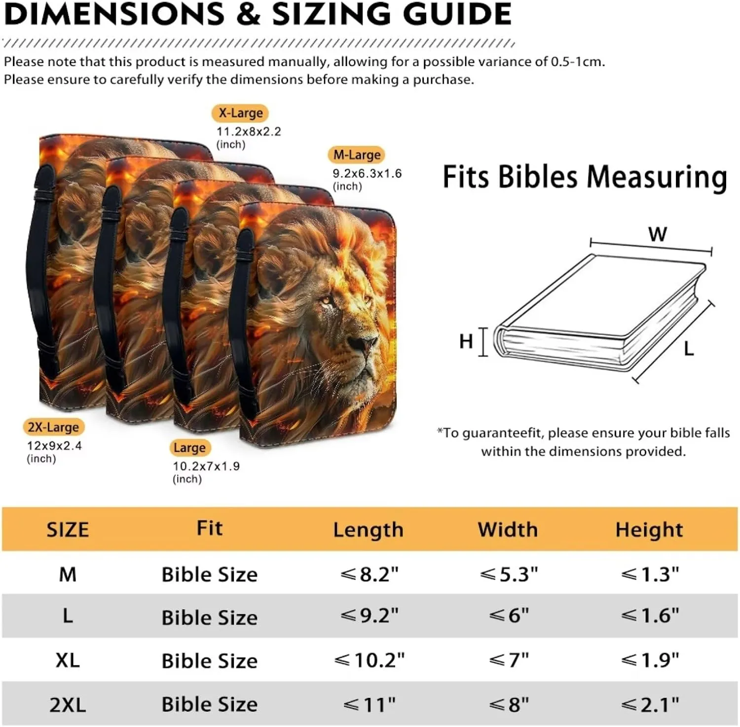 Bible Cover for Women Men PU Leather Bible Case Book Protector Large Capacity Bible Bag Tote Handbag for Christian Prayer Outdoor Study,Flaming Lion 1