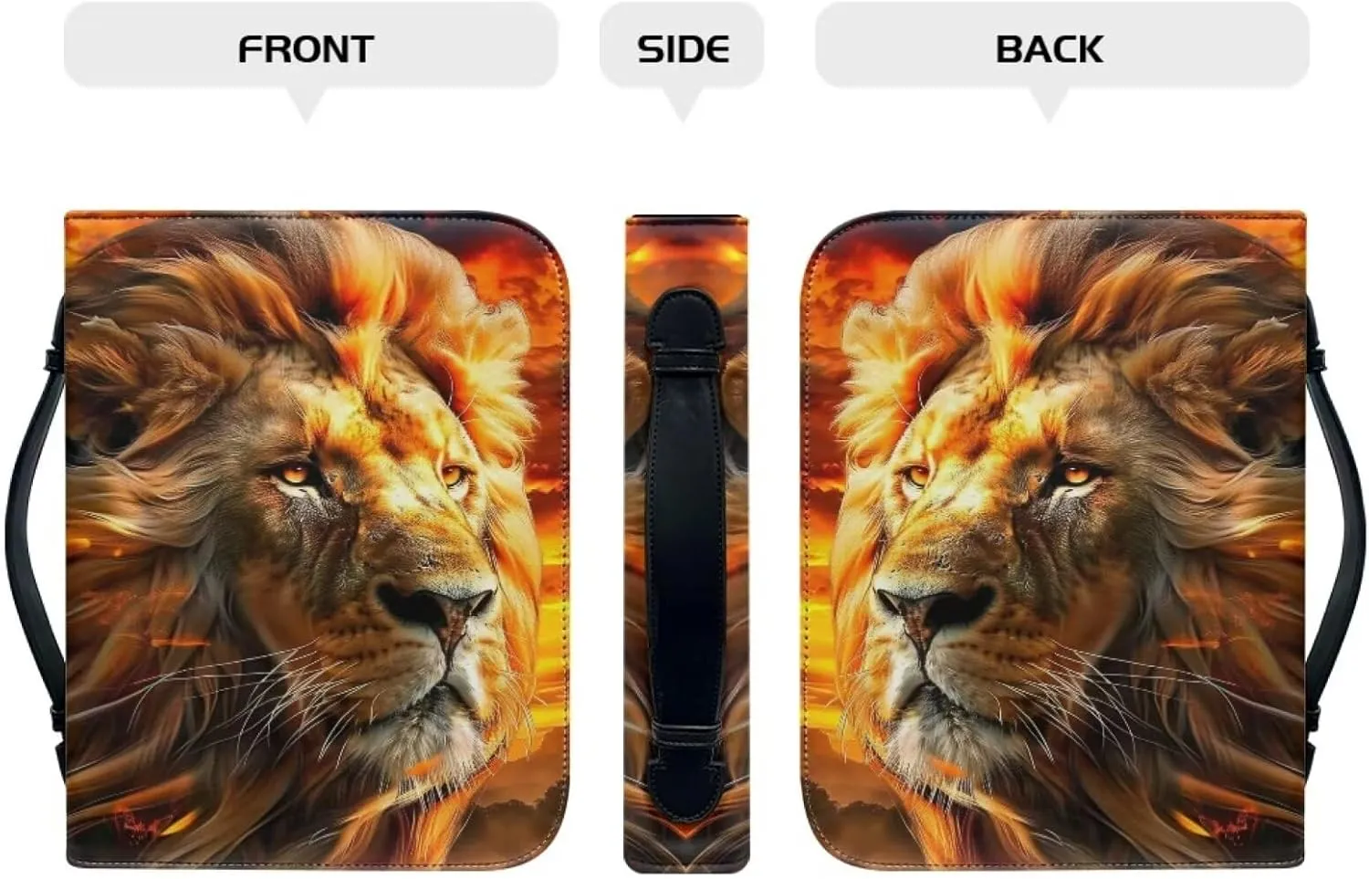 Bible Cover for Women Men PU Leather Bible Case Book Protector Large Capacity Bible Bag Tote Handbag for Christian Prayer Outdoor Study,Flaming Lion 1