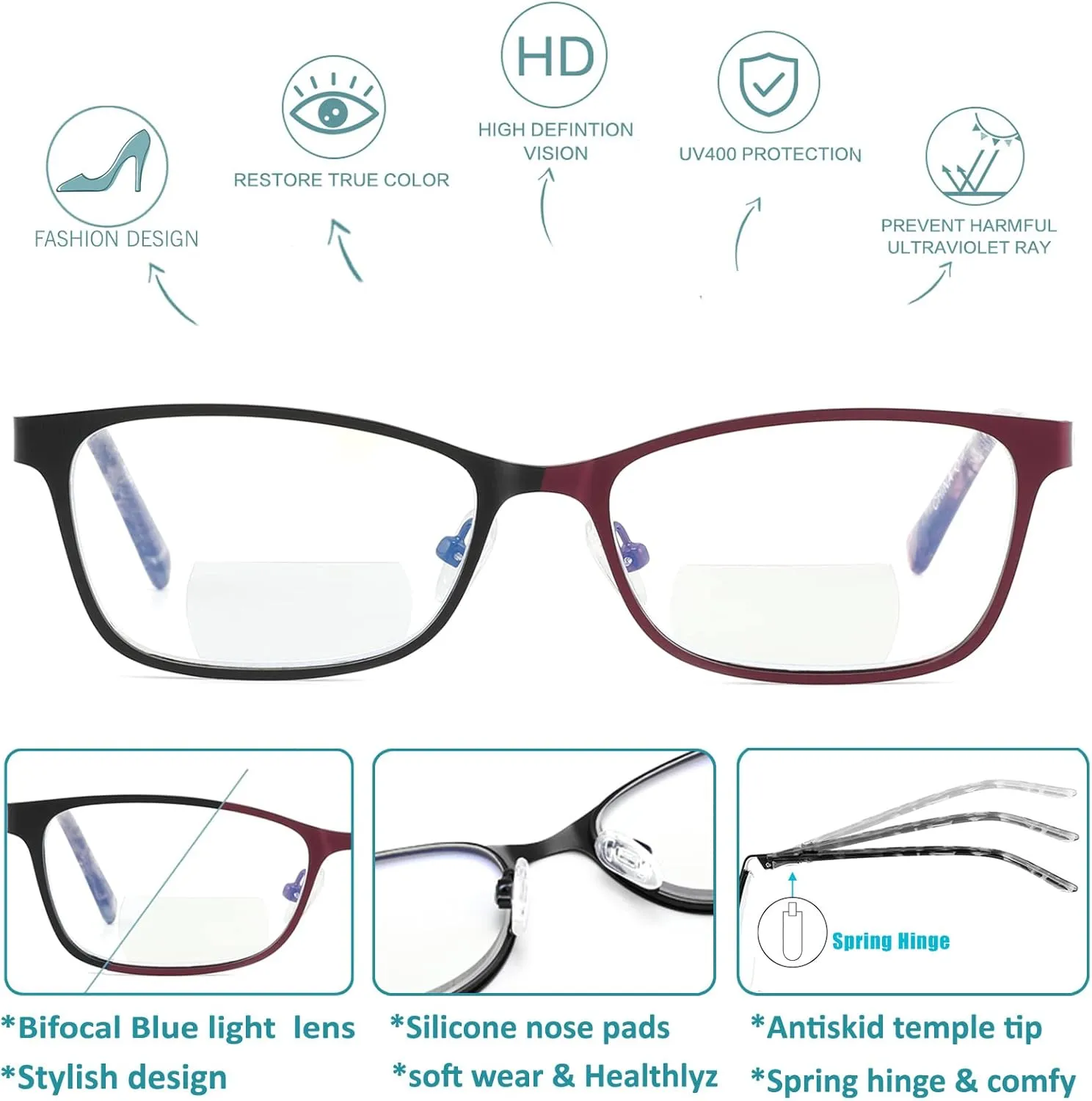 Bifocal Reading Glasses Women Blue Light Computer Reader Fashion Clear Top Cateye Ladies Designer Stylish Eyeglasses