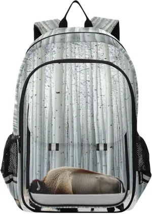 Bison Winter Forest Backpack Travel Laptop Daypack Shoulder Bag Book Bag Daypack with Reflective Strip 12.9 ×17.7 In