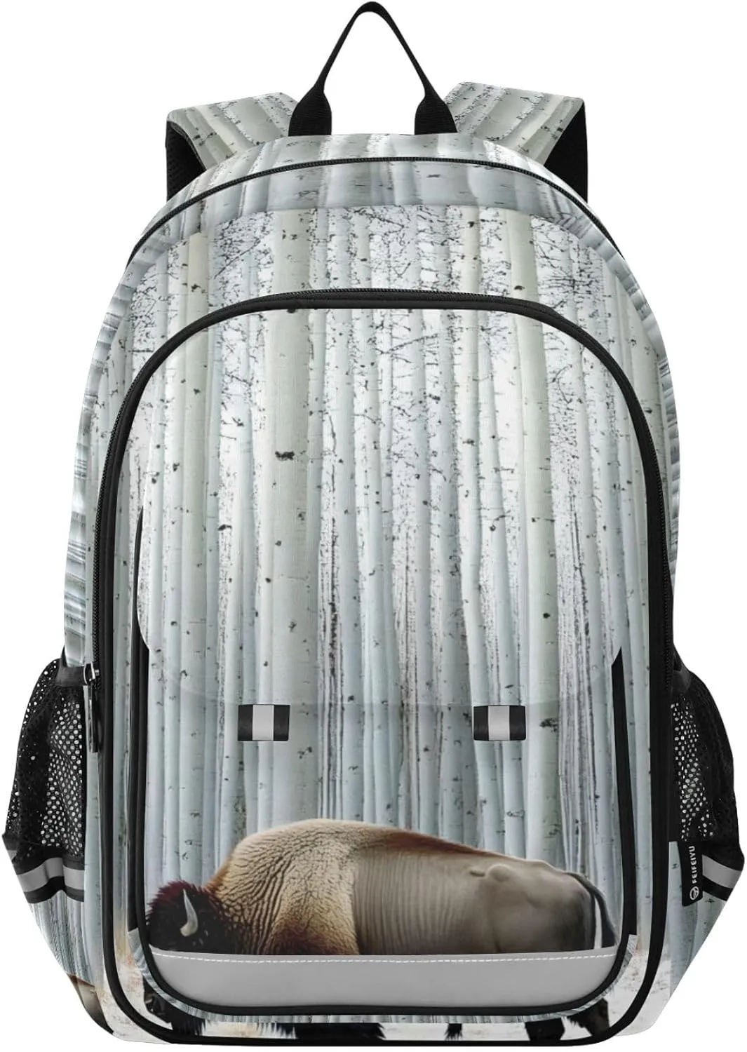 Bison Winter Forest Backpack Travel Laptop Daypack Shoulder Bag Book Bag Daypack with Reflective Strip 12.9 ×17.7 In