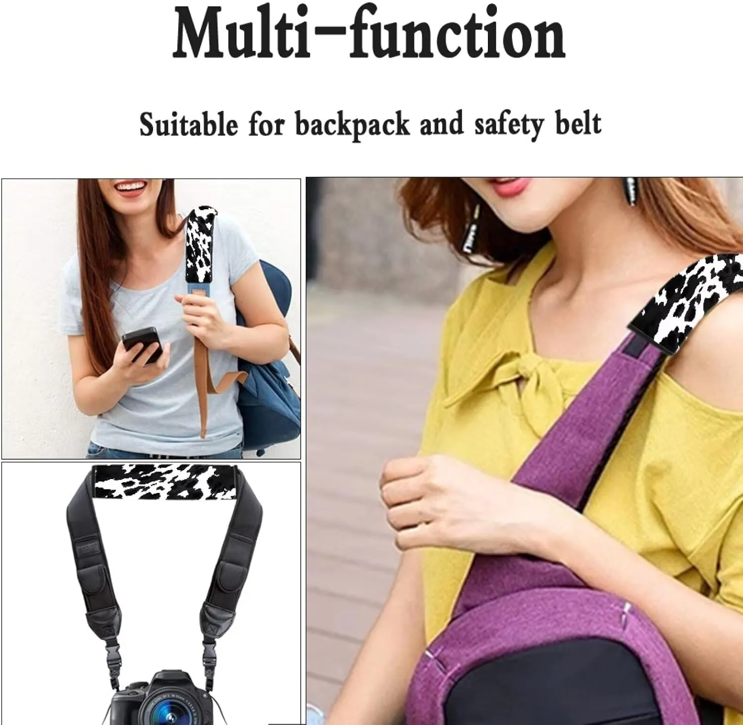 Biyejit Black White Cow 2 Pack Universal Soft and Comfortable Car Seat Belt Pads Harness Pads Pram Strap Covers Backpack Shoulder Pad Automotive Seat Belt Cushion Pad Cover for Adults