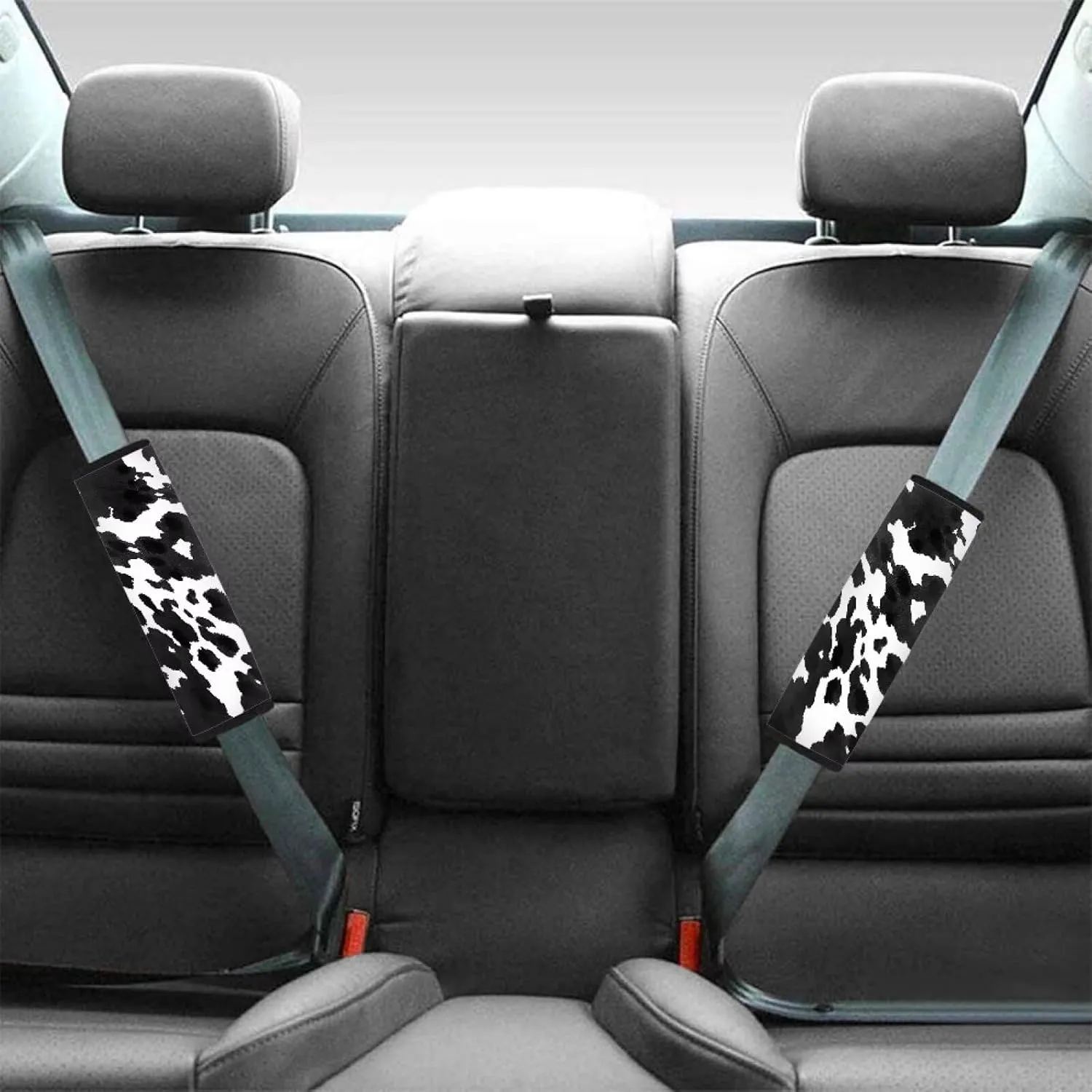 Biyejit Black White Cow 2 Pack Universal Soft and Comfortable Car Seat Belt Pads Harness Pads Pram Strap Covers Backpack Shoulder Pad Automotive Seat Belt Cushion Pad Cover for Adults