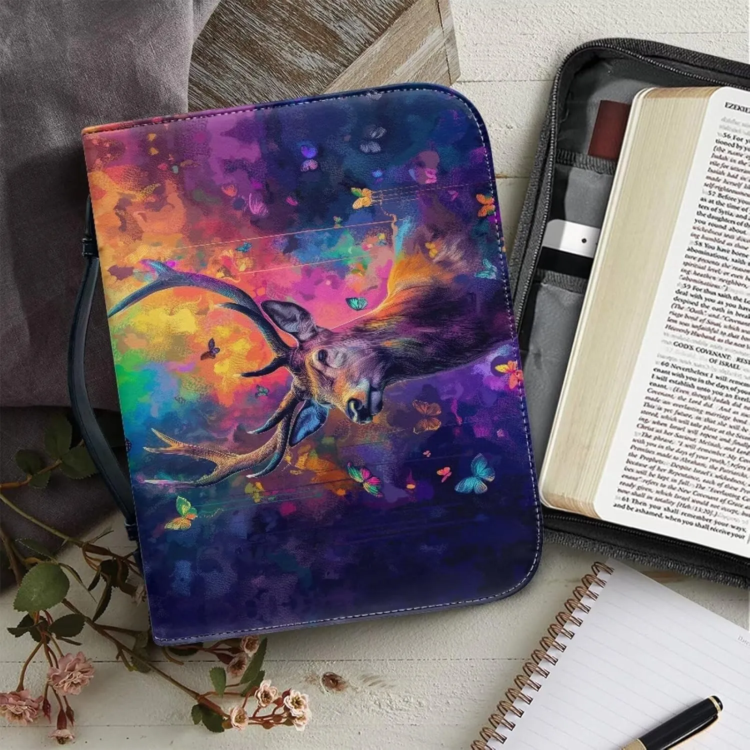 Biyejit PU Leather Bible Cover for Men Women Boys Girls Church Bag Bible Study Bible Case with Handle and Zipper