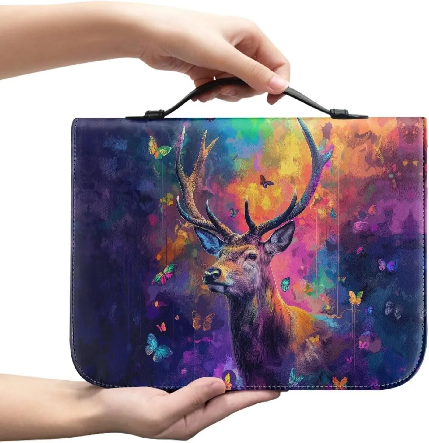 Biyejit PU Leather Bible Cover for Men Women Boys Girls Church Bag Bible Study Bible Case with Handle and Zipper