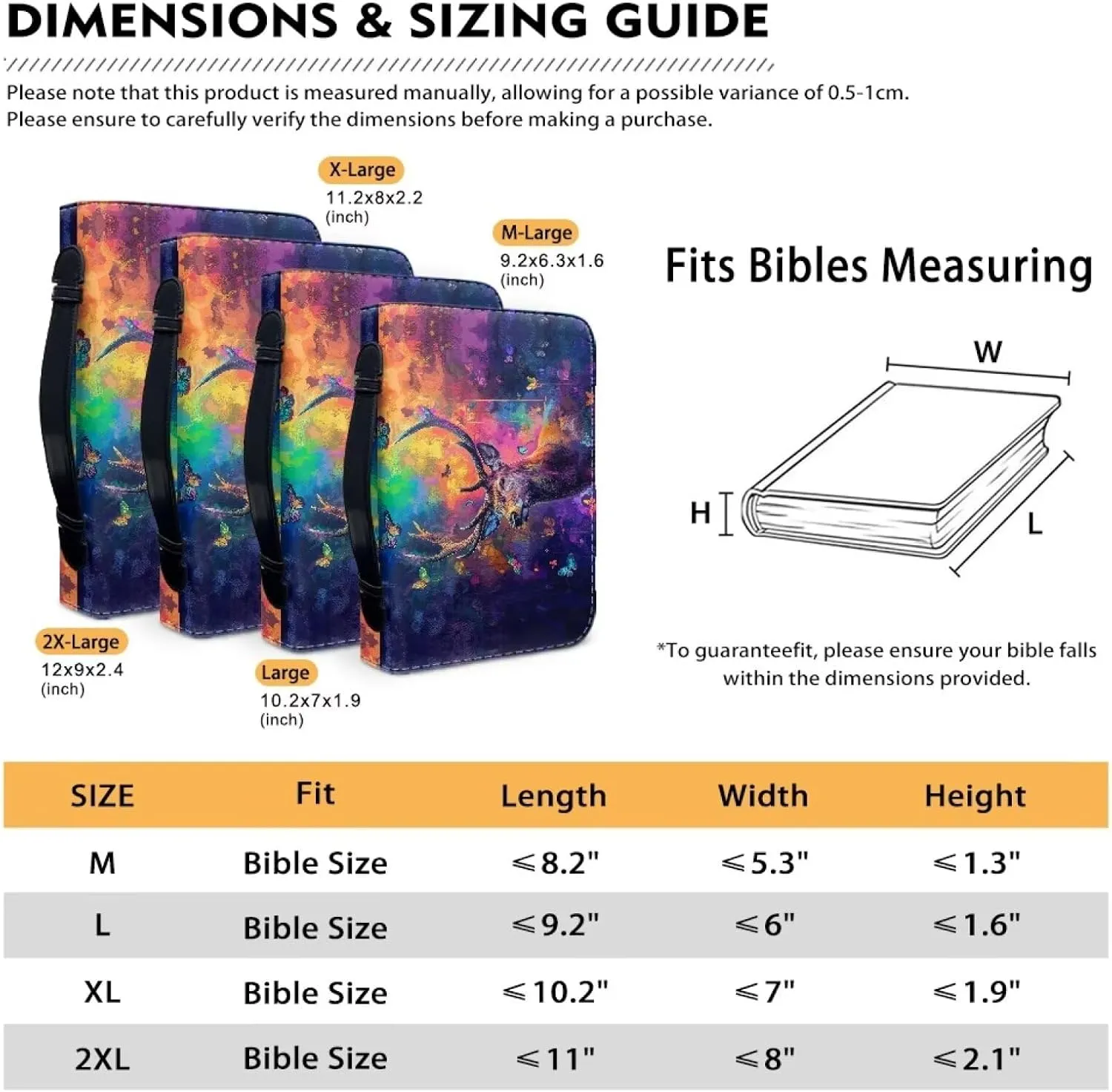 Biyejit PU Leather Bible Cover for Men Women Boys Girls Church Bag Bible Study Bible Case with Handle and Zipper