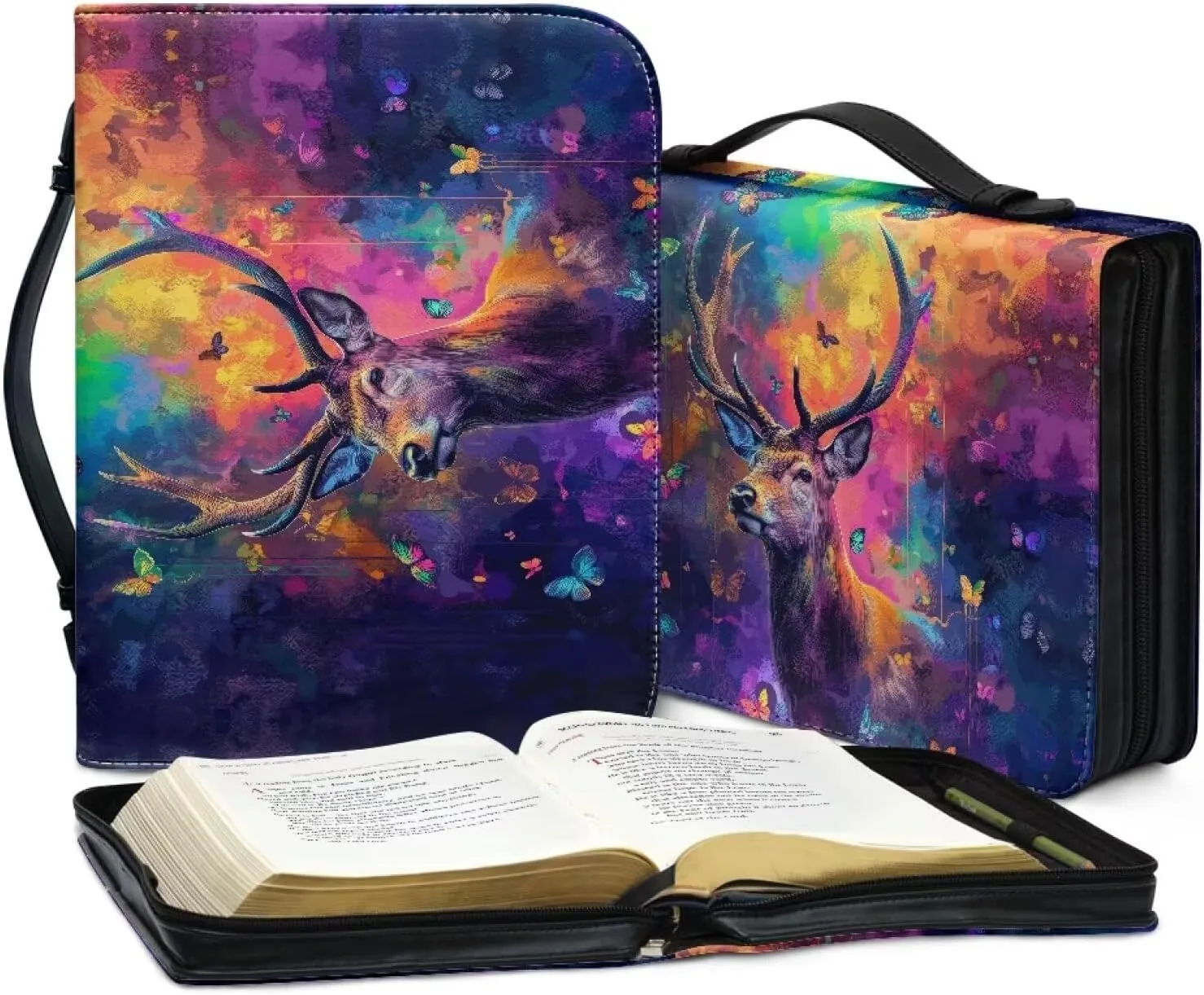 Biyejit PU Leather Bible Cover for Men Women Boys Girls Church Bag Bible Study Bible Case with Handle and Zipper