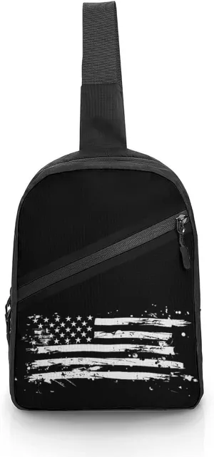 Black American Flag Sling Bag for Men Women Lightweight Crossbody Backpack Shoulder Bag for Sports And Outdoor
