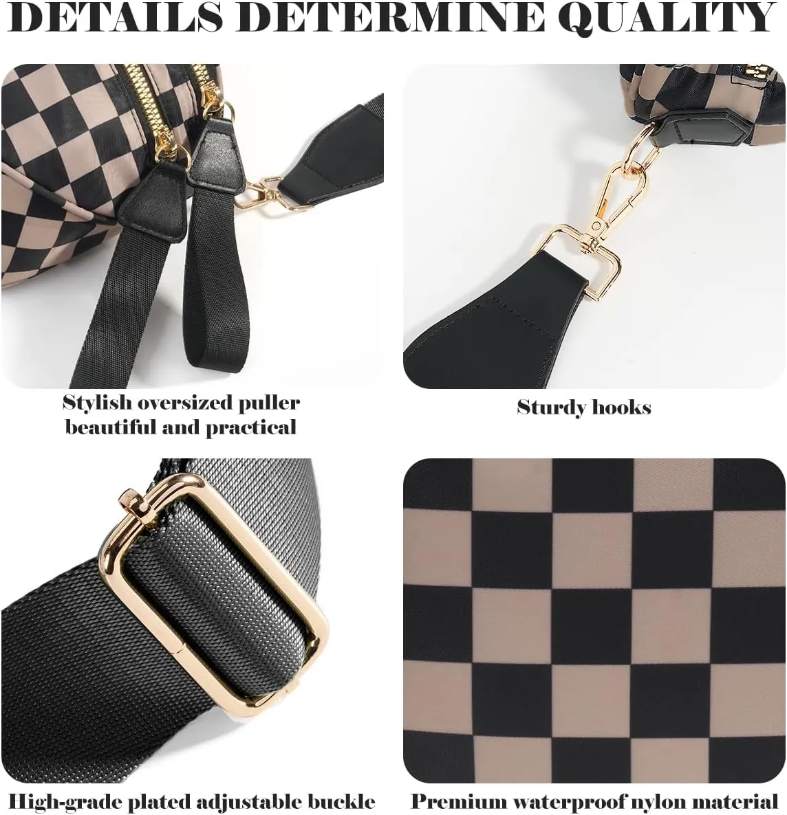 Black and White Checkered Crossbody Bag Bum Bag for Women,Spacious Checkered Purse Fanny Packs Belt Bag