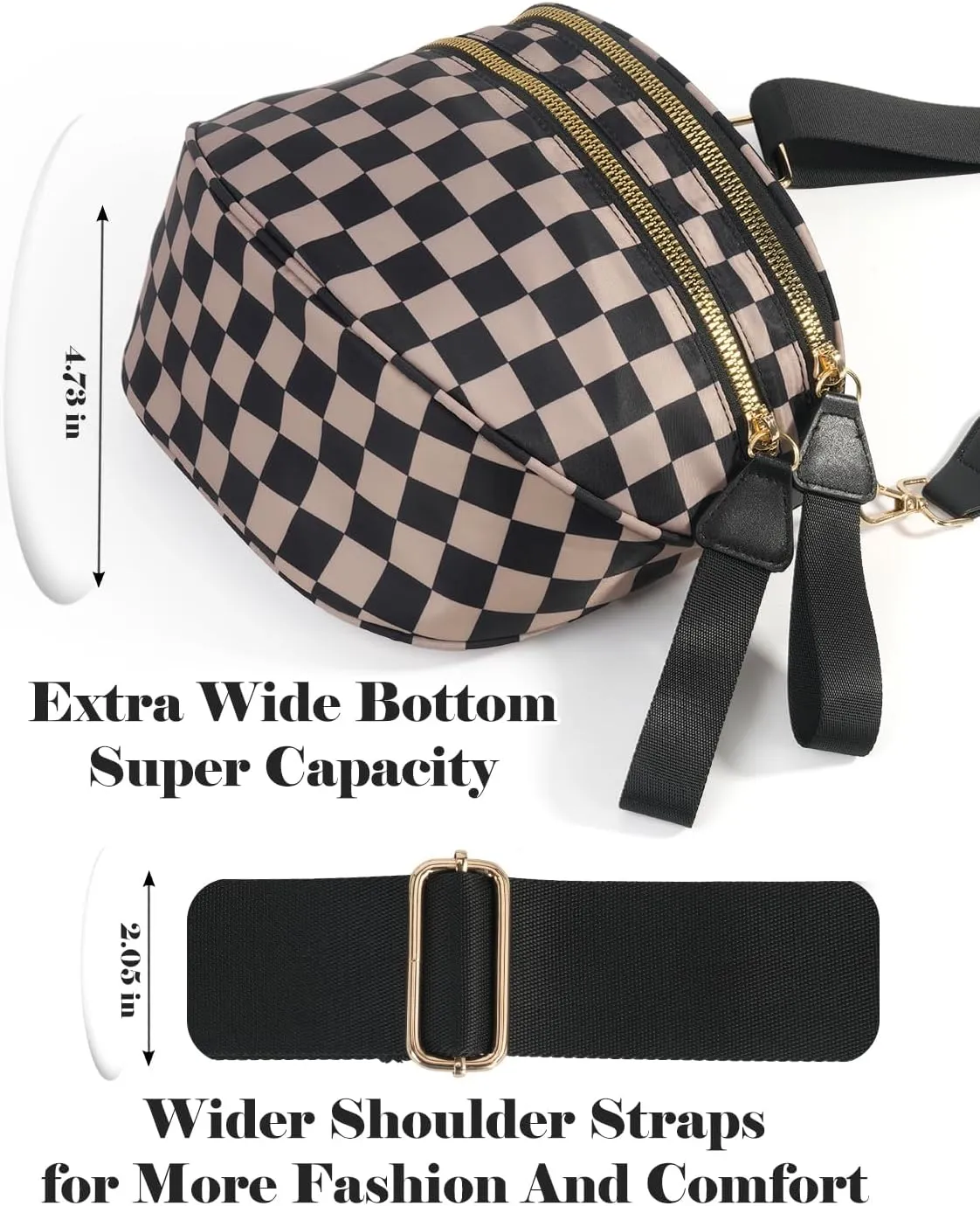 Black and White Checkered Crossbody Bag Bum Bag for Women,Spacious Checkered Purse Fanny Packs Belt Bag
