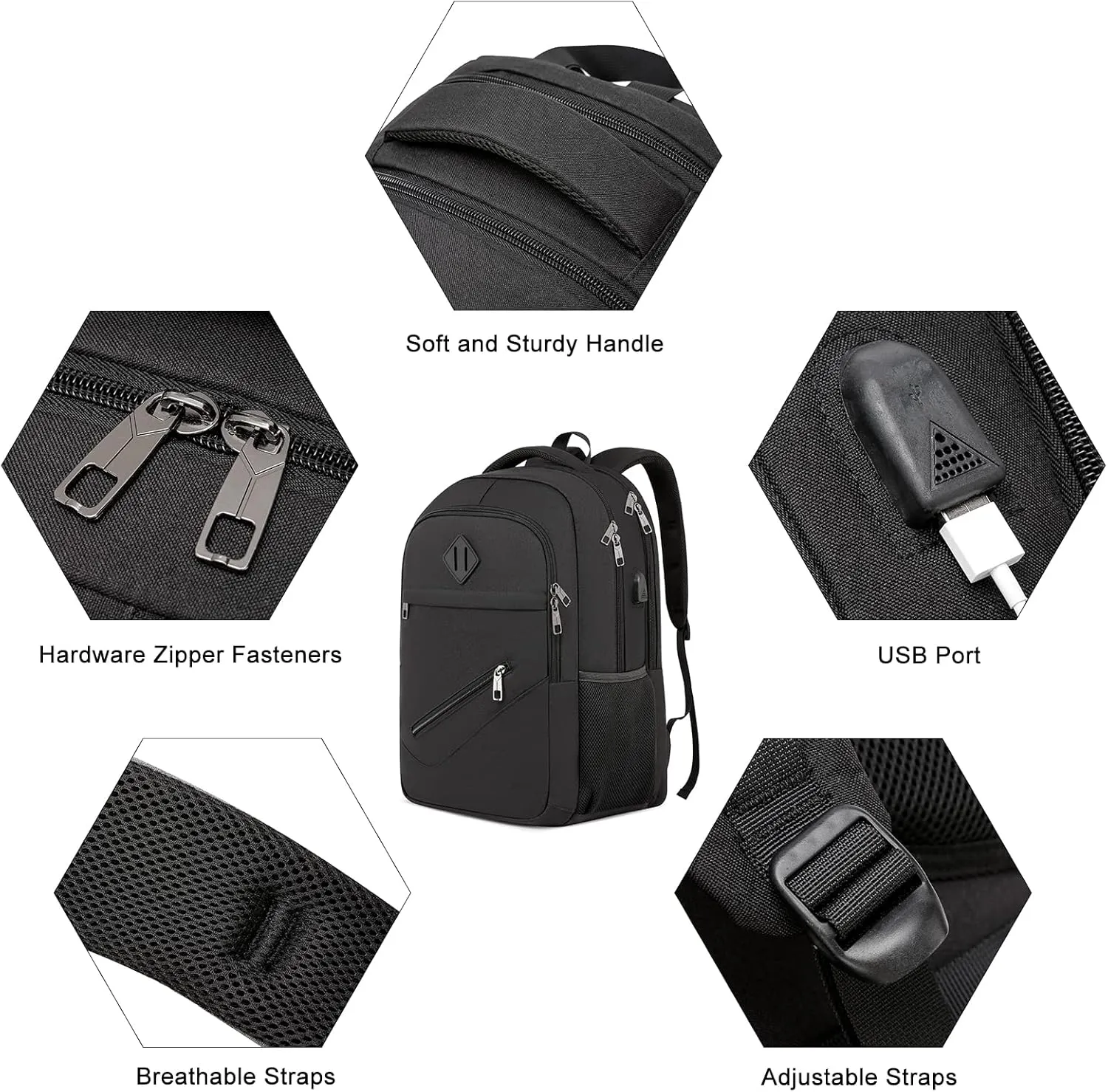 Black Backpack, School Backpacks for Teen Boys & Girls, Student Bookbag Fits 17.3 Inch Laptop with USB Charging Port, Water Resistant Travel Backpack, Sturdy Anti Theft Computer Bag Gifts Men Women