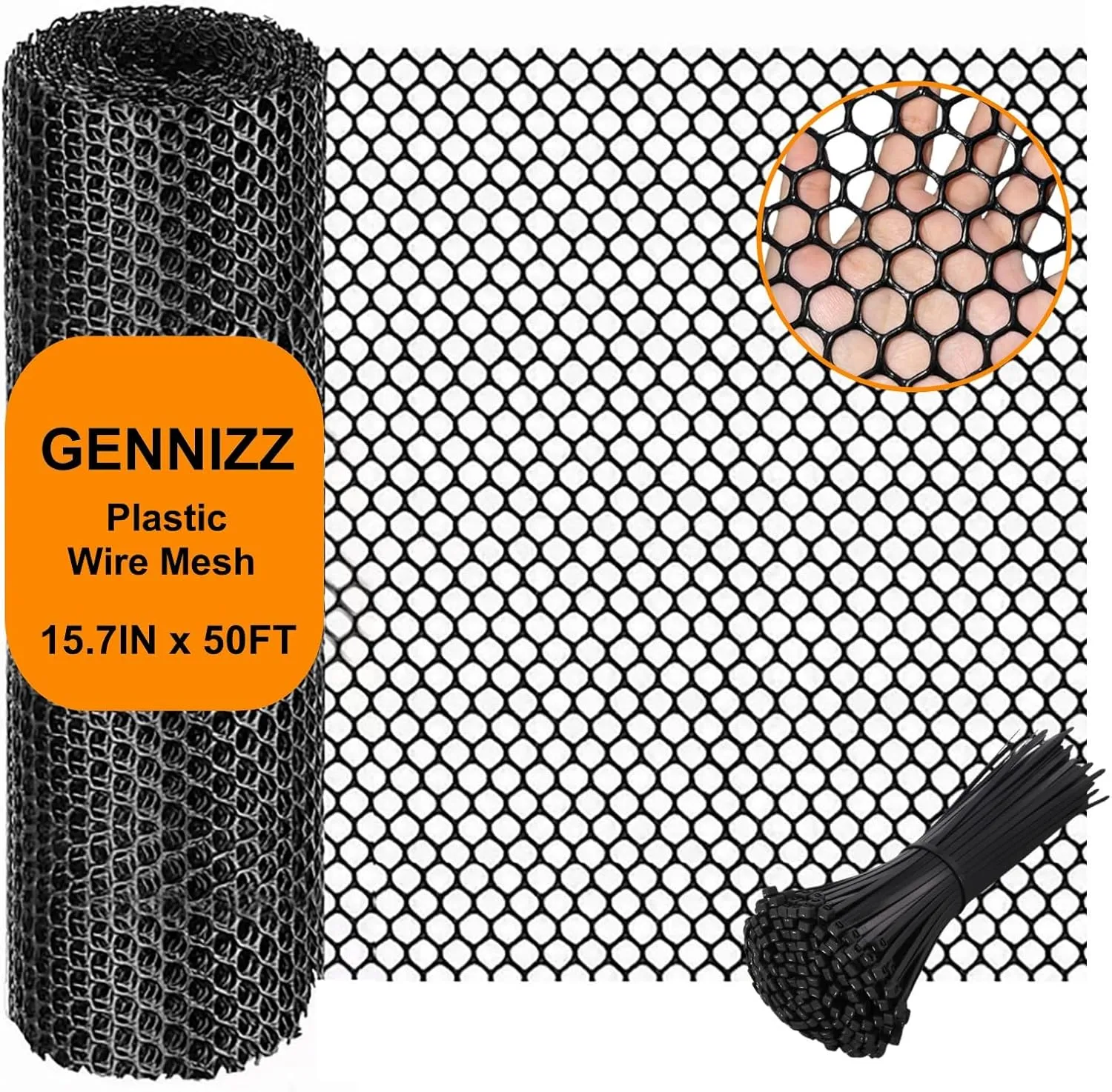 Black Plastic Wire Mesh Fence Roll, GENNIZZ 15.7IN x 50FT Plastic Chicken Wire Mesh Fencing Netting Barrier for Garden Chicken Puppy Rabbit
