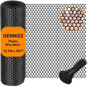 Black Plastic Wire Mesh Fence Roll, GENNIZZ 15.7IN x 50FT Plastic Chicken Wire Mesh Fencing Netting Barrier for Garden Chicken Puppy Rabbit