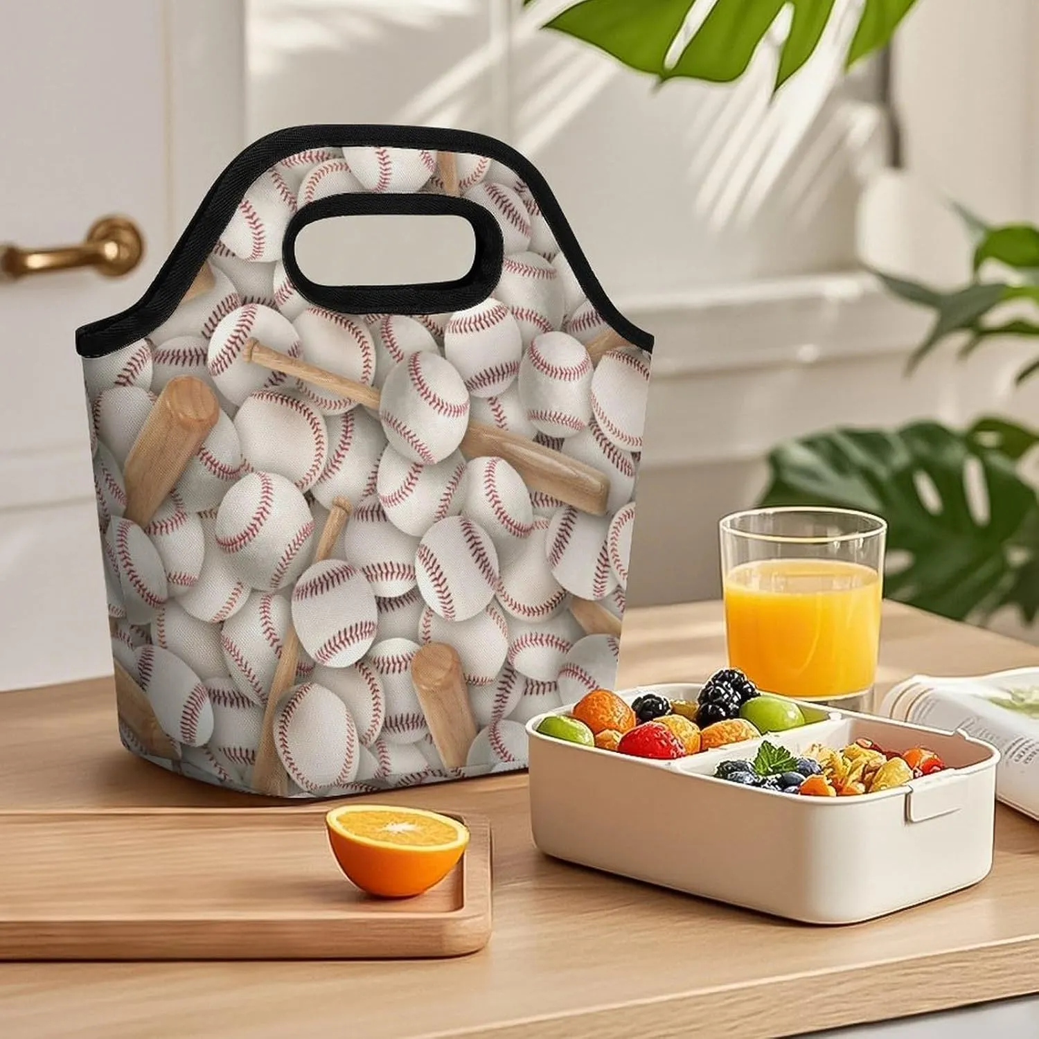 Black Retro Portable Portable Dining Bag, Large Capacity Dining Bag