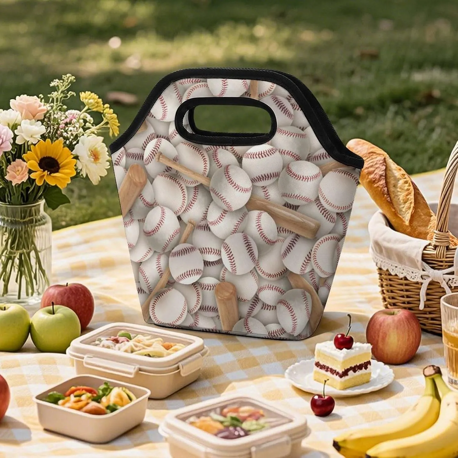 Black Retro Portable Portable Dining Bag, Large Capacity Dining Bag