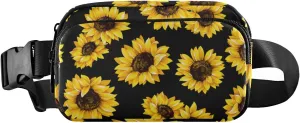 Black Sunflowers Fanny Pack for Women Men Crossbody Belt Bag Fashion Waist Packs Purse with Adjustable Strap Waist Pouch for Workout Travel Outdoors