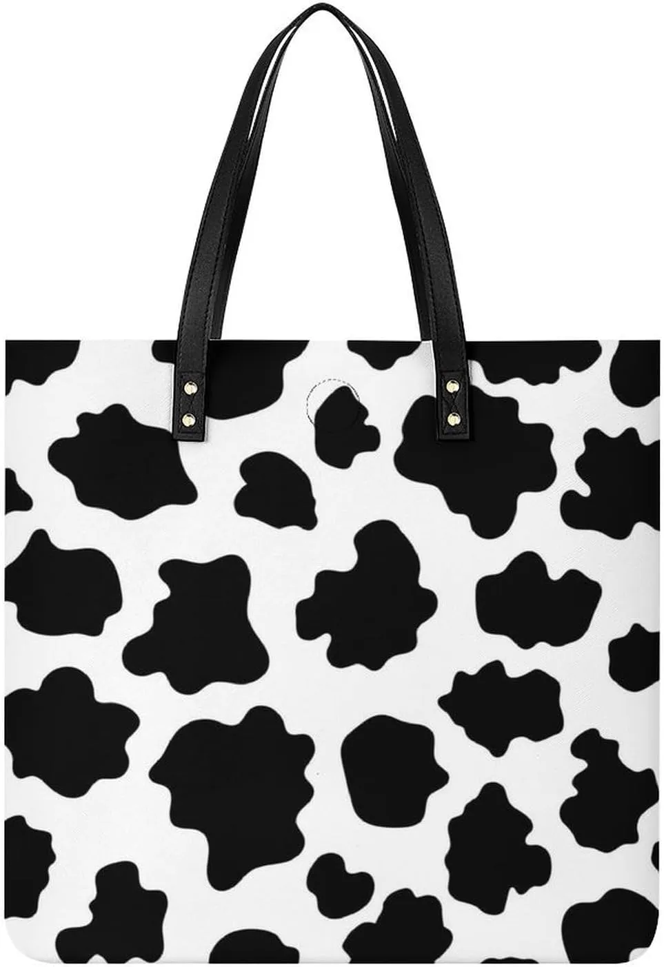 Black White Milk Cow Spots Print Pattern Leather Handbag with Large Space, Fashionable Handbag