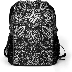 Black White Paisley Sports Bundle Pocket Wet Dry Separation Backpack