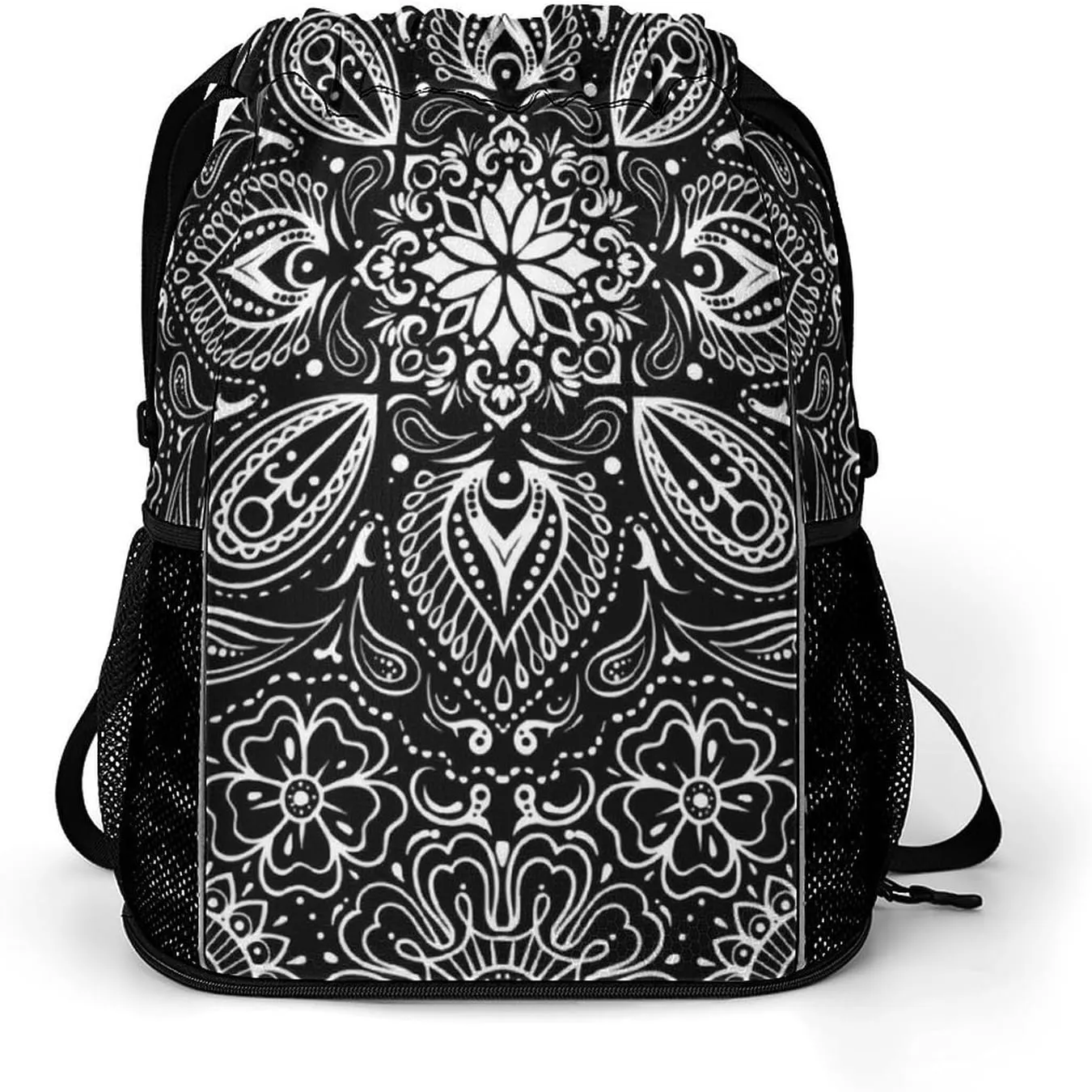 Black White Paisley Sports Bundle Pocket Wet Dry Separation Backpack
