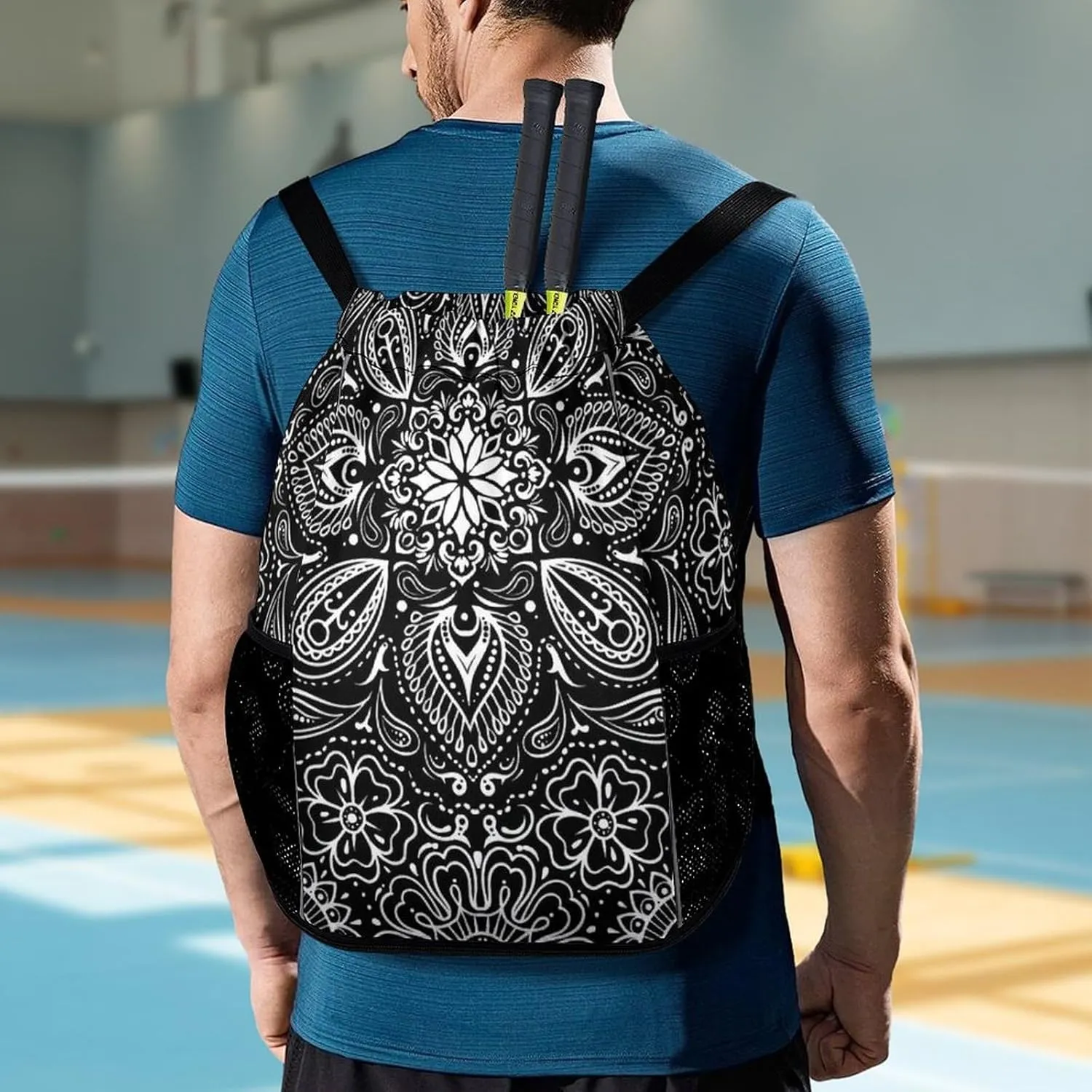 Black White Paisley Sports Bundle Pocket Wet Dry Separation Backpack