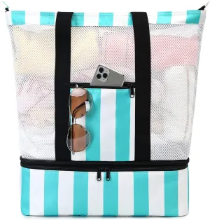 Bluboon Mesh Beach Tote Bag with Cooler Compartment Insulated Detachable Picnic Bag with Zipper and Pocket Pool Bag for Women