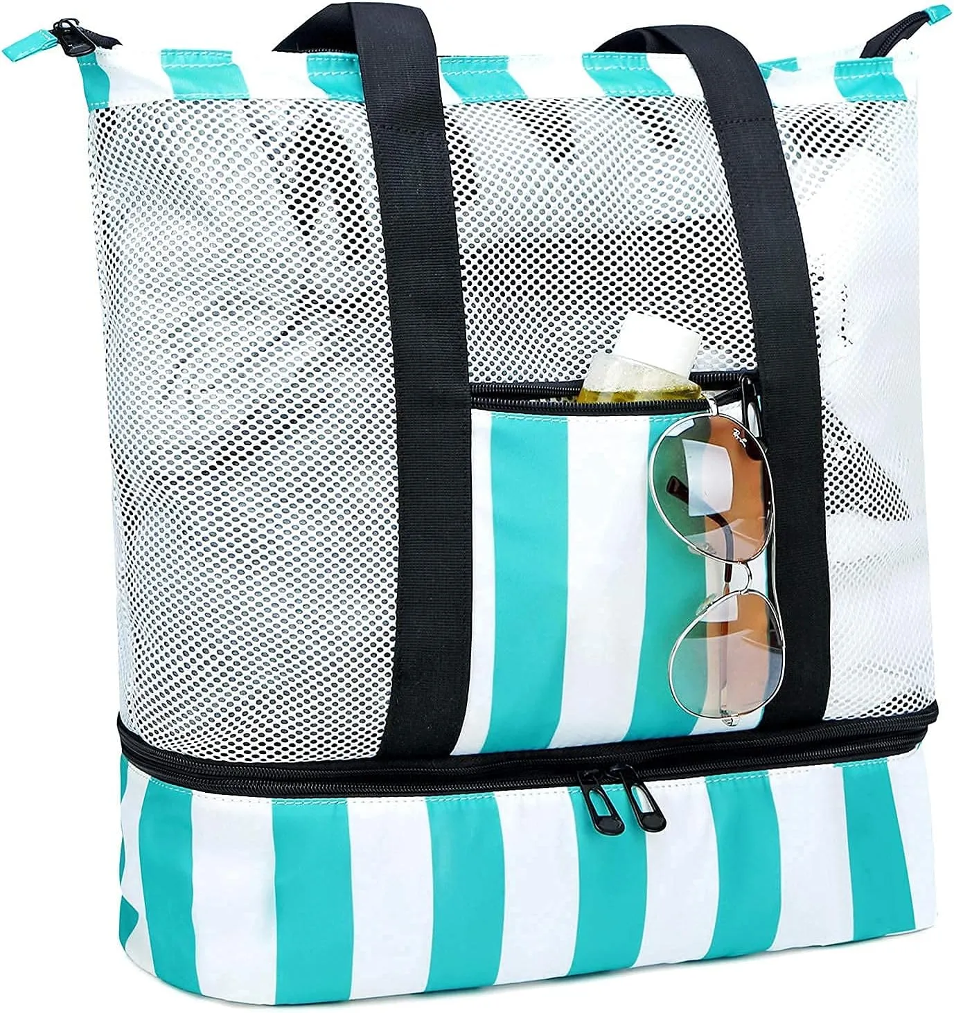 Bluboon Mesh Beach Tote Bag with Cooler Compartment Insulated Detachable Picnic Bag with Zipper and Pocket Pool Bag for Women
