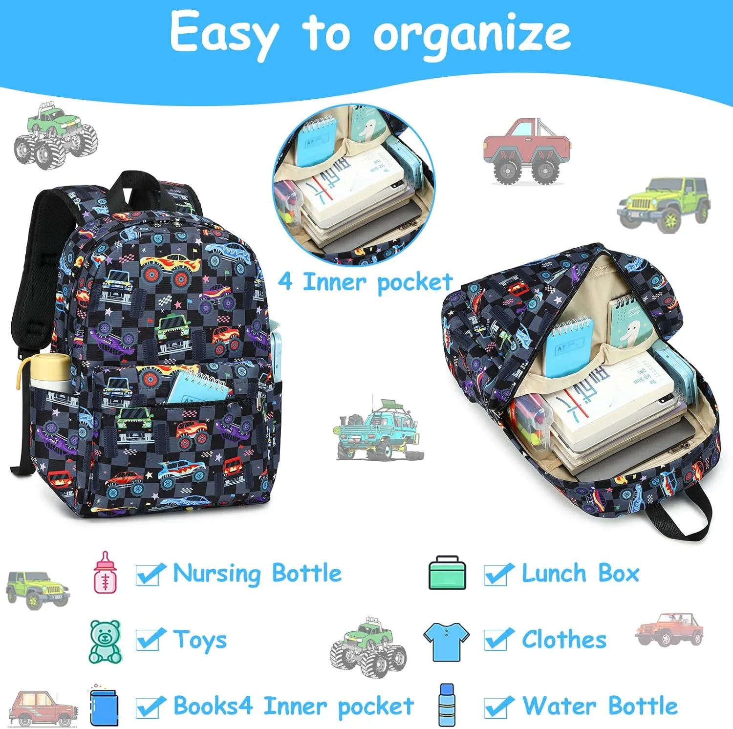 Bluboon Preschool Backpack Kids Kindergarten Backpack With Lunch Box School Book Bags for Elementary Primary Schooler