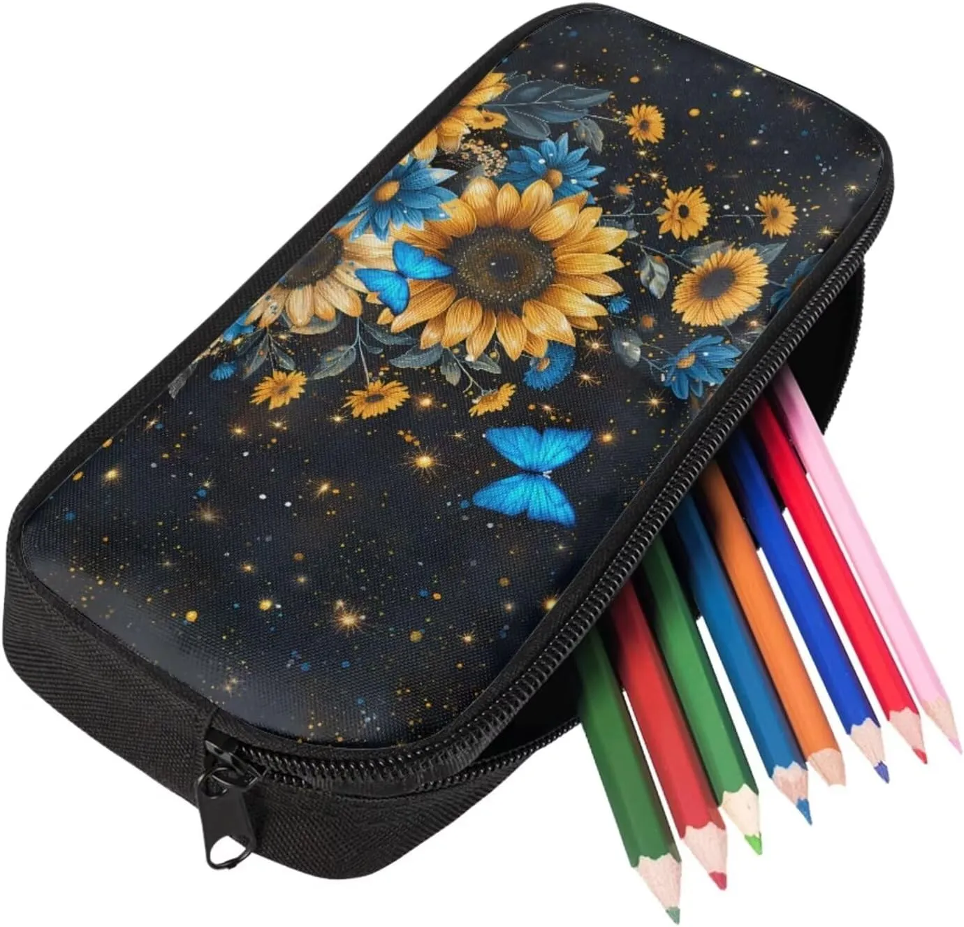 Blue Butterfly Girls Travel Backpack Sunflower School Bags for Girls with Lunch Bag Travel Backpack Kids Lunch Boxes for Snacks Drinks Insulated Lightweight Pencil Box Cute